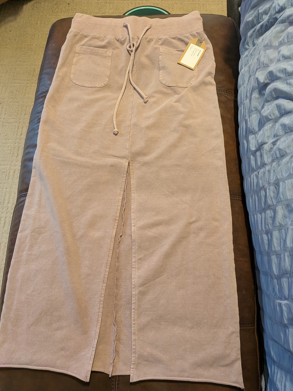 Billy T New With Tags Women's Drawstring Front-Slit Maxi Skirt in Fig